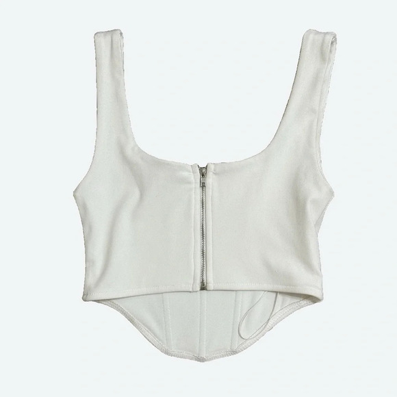 White soft corset top w/ zipper - Picture 2 of 5